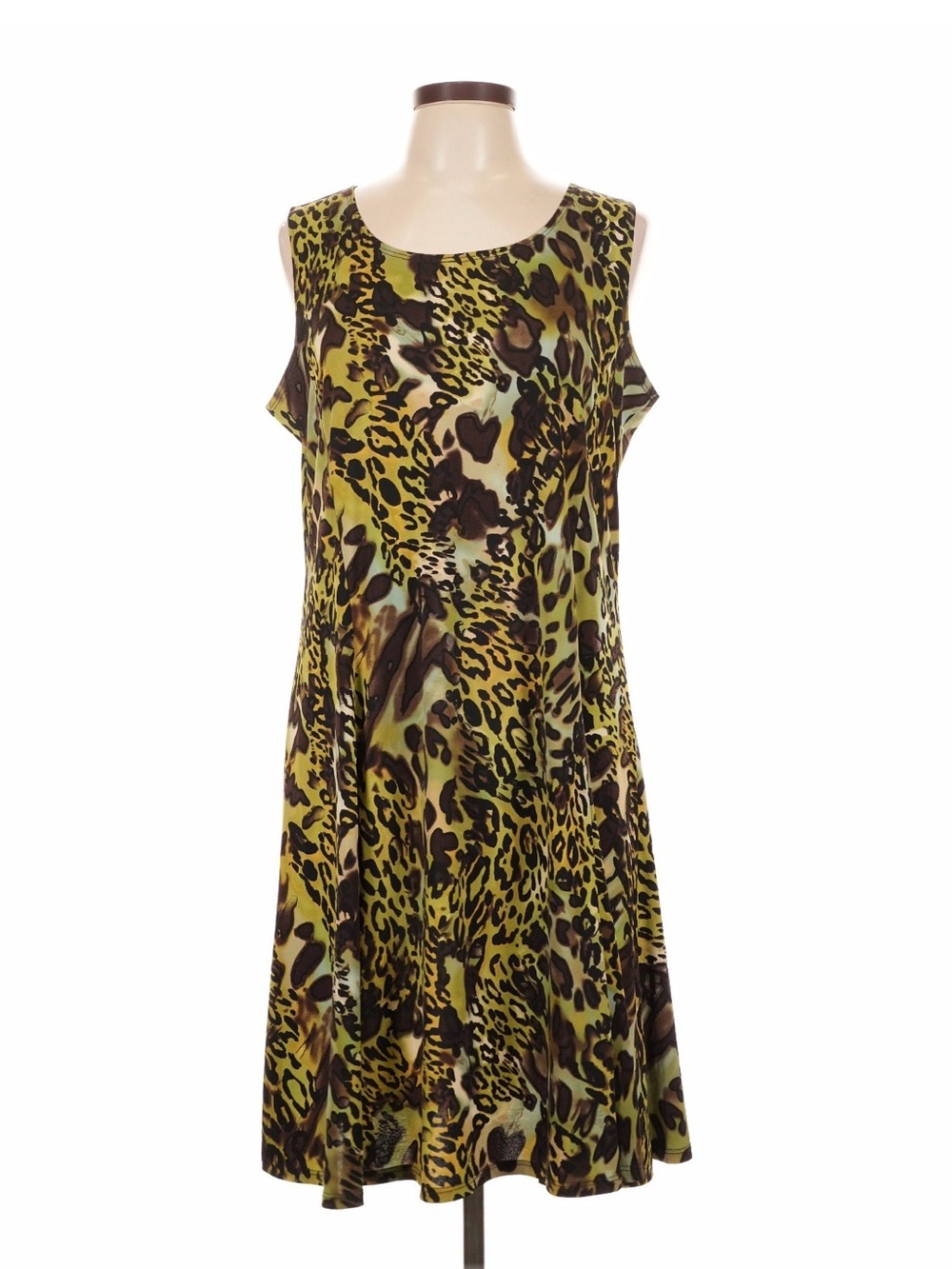 Susan Graver ,Sleeveless Green Leopard Print A-Line Dress